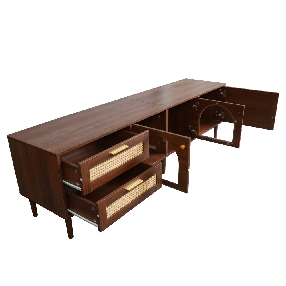 Rattan TV Stand with 3 Cabinets & 2 Drawers