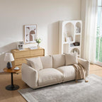 87.4" Sherpa Cloud 3-Seater Loveseat Sofa | Precision-Tailored Stitching | High-Density Foam Fill | Solid Hardwood Frame with Reinforced Joints | Stain-Resistant Velvet | 2 Pillows Included | White / Beige