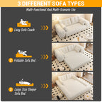 78.7" 3-in-1 Foldable Floor Sofa Bed | Teddy Fabric | High-Density Foam | Non-Slip Bottom | Headrest & Lumbar Pillow | Sofa / Lounge / Bed Convertible | Beige/Green/Gray/Pink/Black/Dark Blue/Brown