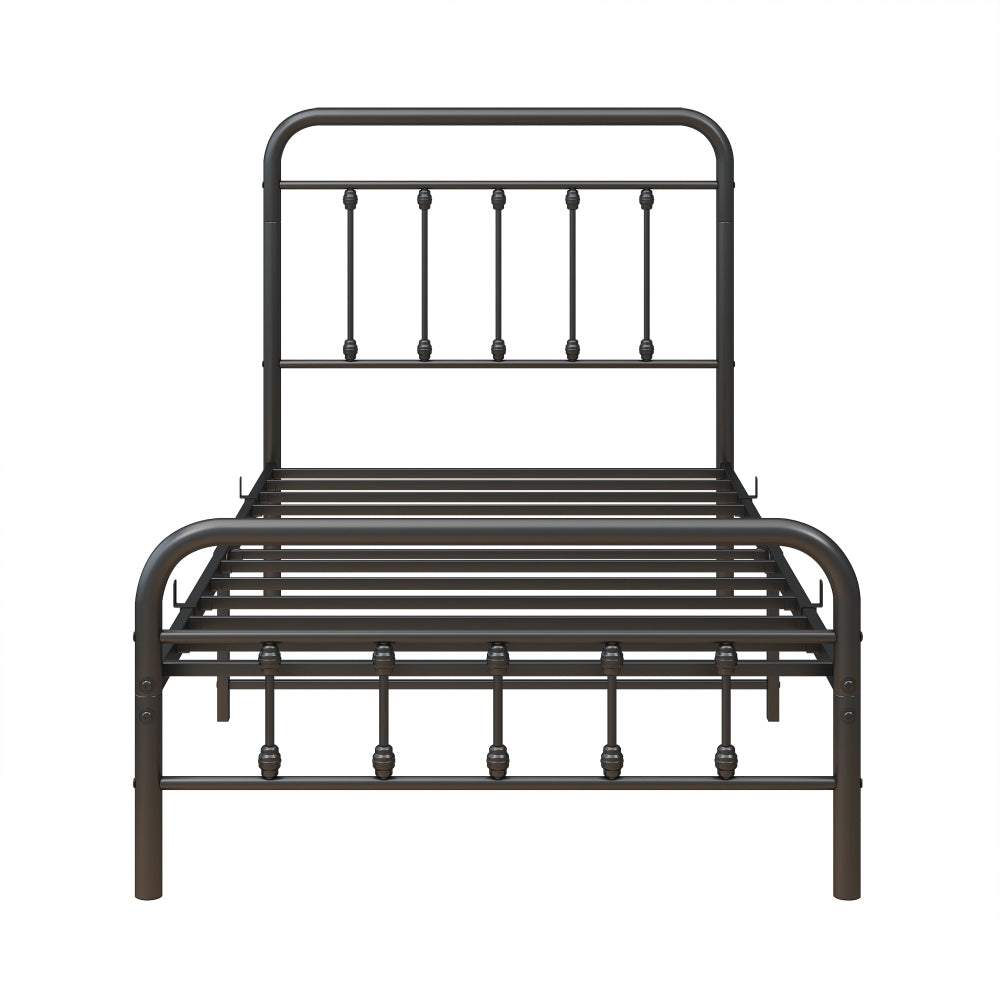 Twin/Full/Queen Size Victorian Metal Platform Bed Frame | Spindle Headboard & Footboard | 13 Slats + 9 Center Legs | 450 lbs | 10.6" Under-Bed Storage | No Box Spring Needed | Black