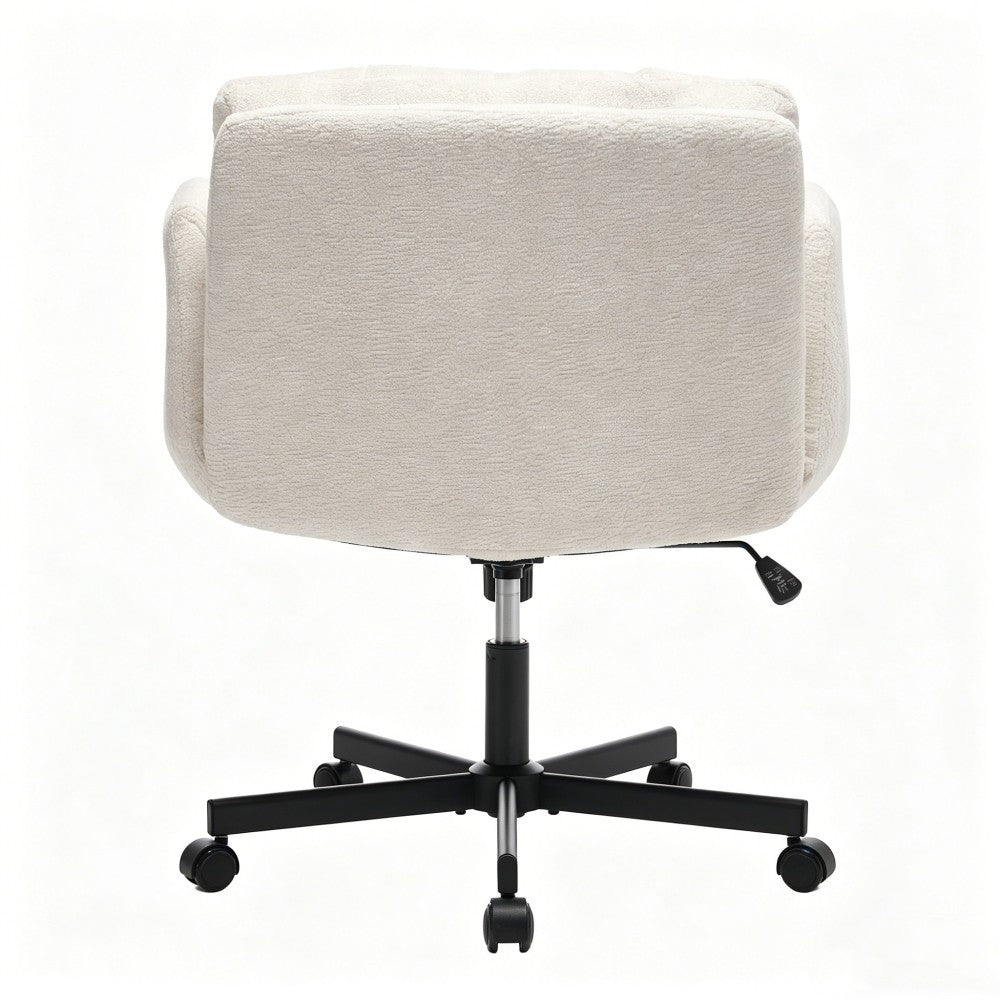 Modern Chenille Swivel Office Chair | Height Adjustable Task Chair | Double-Layer Cushioned Seat & Back | Convertible Multi-Position Flip-Up Armrests | Heavy-Duty 5-Star Base | Home Office, Study, Vanity, Living Room | Beige/Pink