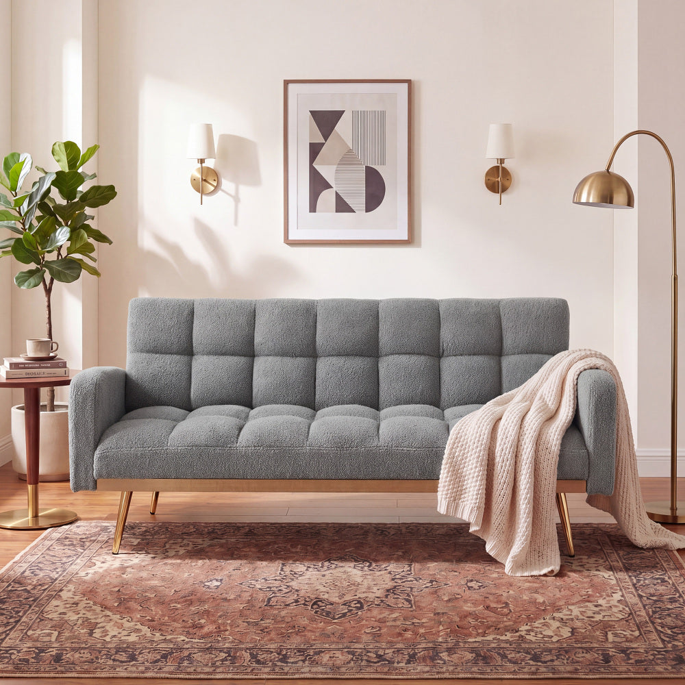 69" Soft Teddy Fleece Convertible Sofa Bed