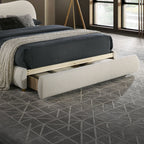 Queen Size Boucle Upholstered Platform Bed | Curved Cloud Headboard & Footboard Storage Drawer | Solid & Engineered Wood | Contemporary Style