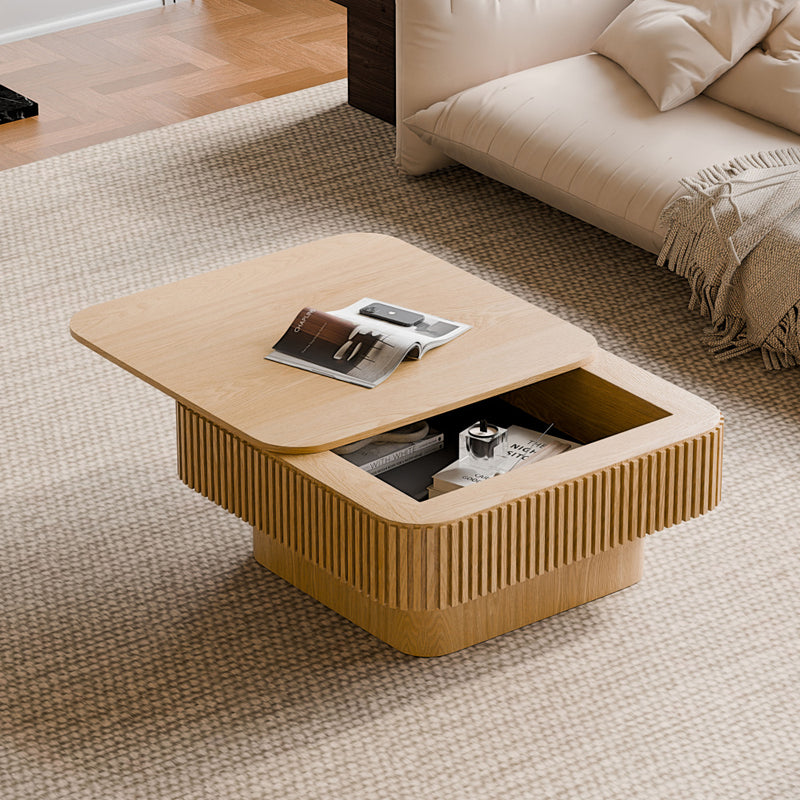 31.5" Square Coffee Table with Hidden Storage | Solid Wood Veneer + MDF | Lacquered Surface | Sleek Modern Silhouette | Easy Assembly | 200 lbs Top Capacity | Living Room, Bedroom, Office | Natural Wood/Walnut/Black