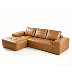 Boneless Couches for Living Room, Brown Faux Leather Cloud Sectional Couches with Chaise, Deep Seat L Shaped Modular Sofa, No Assembly Required Sofas in a Box (Left,Faux Leather,Brown)