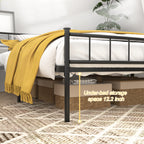 Full/Queen Size Metal Platform Bed Frame | Classic Spindle Headboard & Footboard | Reinforced Sturdy Structure | Ample Under-Bed Storage | No Box Spring Needed | Black