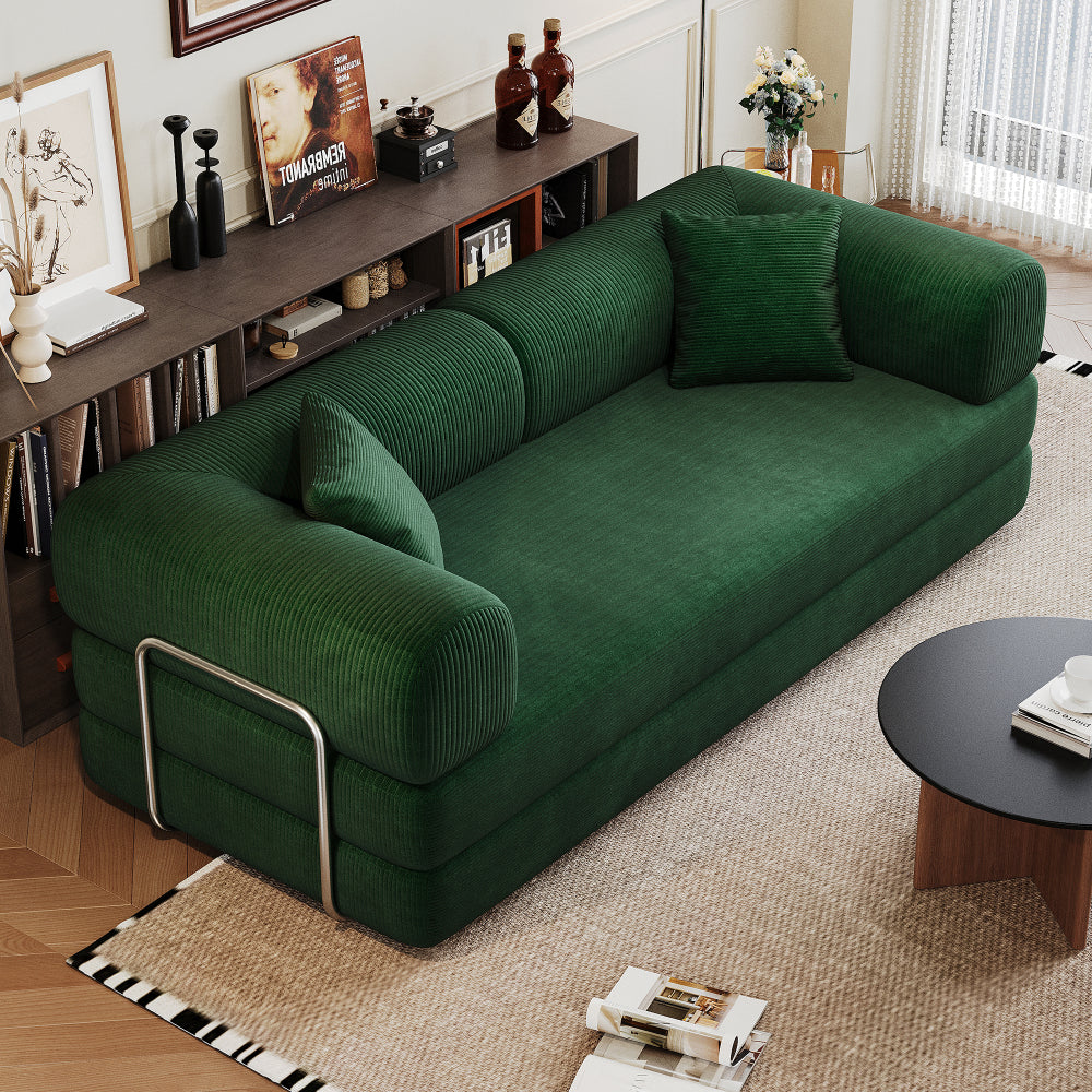 78.8" Convertible Floor Sofa Bed | Boneless Modular Sectional Couch | Pillow Back Support Armrests | Corduroy Fabric + Foam Fill | Hardware-Secured Backrest | No Assembly Required | Living Room, Bedroom, Apartment | Gray/Black/Camel/Green/Brown/Blue