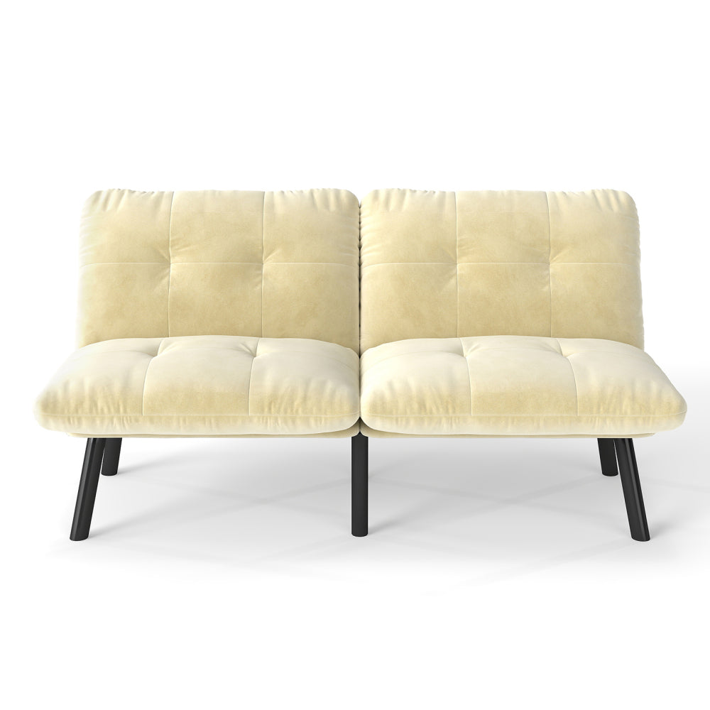 63" Convertible Folding Sofa Bed | 2-Seat Velvet Upholstered Couch | Adjustable Multi-Angle Backrest | Sofa, Lounger & Twin Bed | Metal Frame | 800 lbs Capacity | Easy Assembly | Living Room, Apartment | Cream/Aqua Gray/Brown