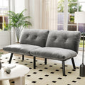 63" Convertible Folding Sofa Bed | 2-Seat Velvet Upholstered Couch | Adjustable Multi-Angle Backrest | Sofa, Lounger & Twin Bed | Metal Frame | 800 lbs Capacity | Easy Assembly | Living Room, Apartment | Cream/Aqua Gray/Brown