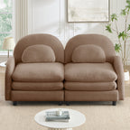 2-Seat Modular Teddy Fabric Cloud Sofa | Curved Backrest & Armrest | Double-Layer Cushion | Vintage Color Options | Precision Screw Connectors | Easy Assembly | Beige White / Green / Orange / Caramel
