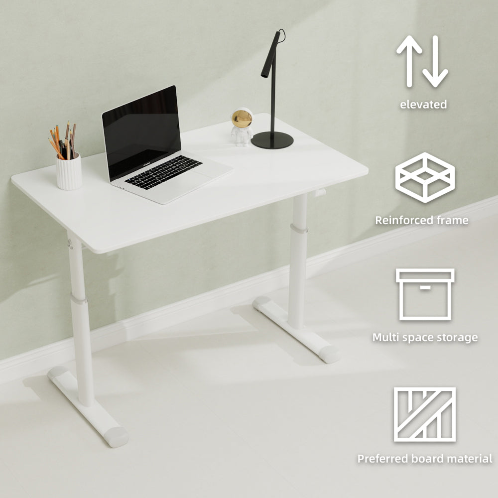 Height-Adjustable Standing Desk — 39" Manual Crank Sit-Stand Desk for Kids & Adults | Ergonomic Home Office Study Table | Sturdy Dual-Column Frame | No Electricity Needed | Compact Minimalist Design | White