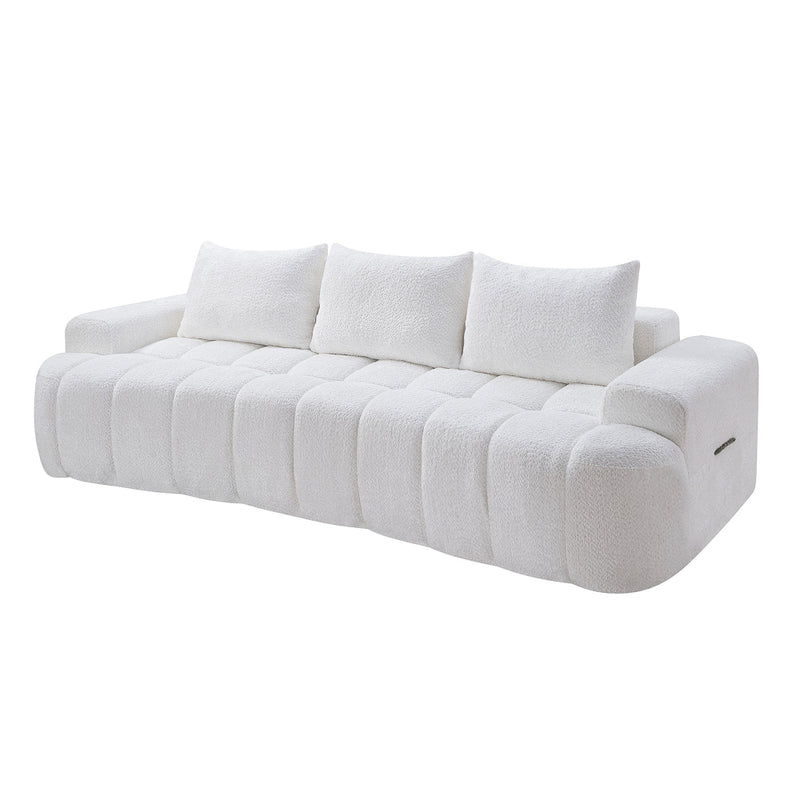 100" Extra Large Curved Front Sofa | 3-Seat Cloud-Like Boucle Sectional Couch | Vertical Channel Tufted | High-Resilience Compressed Foam | No Assembly | Easy to Move & Ship | Living Room, Apartment, Condo | White/Camel