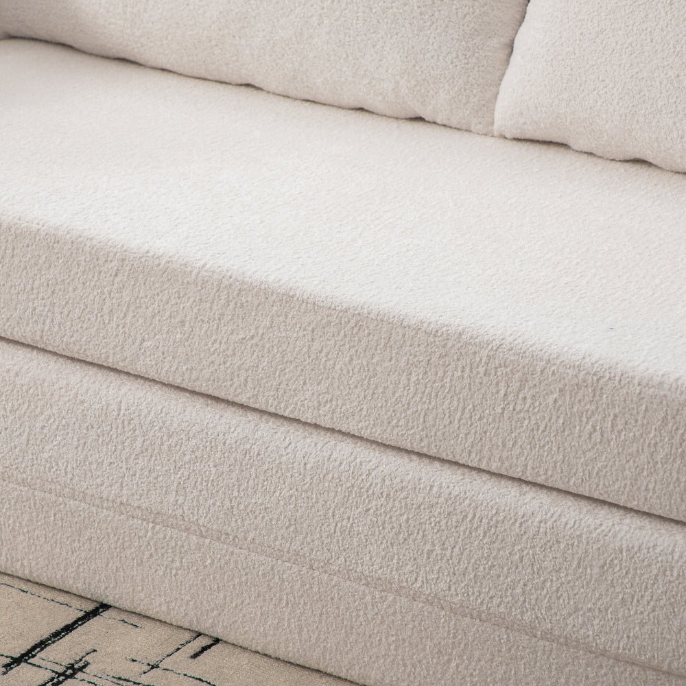 71" 2-in-1 Pull Out Foldable Loveseat Sofa Bed | Chenille Boneless Cloud Floor Mattress | Round-Edge Armrests + 2 Matching Pillows | High-Density Foam | Waterproof Anti-Slip Base | No Assembly Required | Living Room, Bedroom, Dorm | Ivory/Gray/Orange