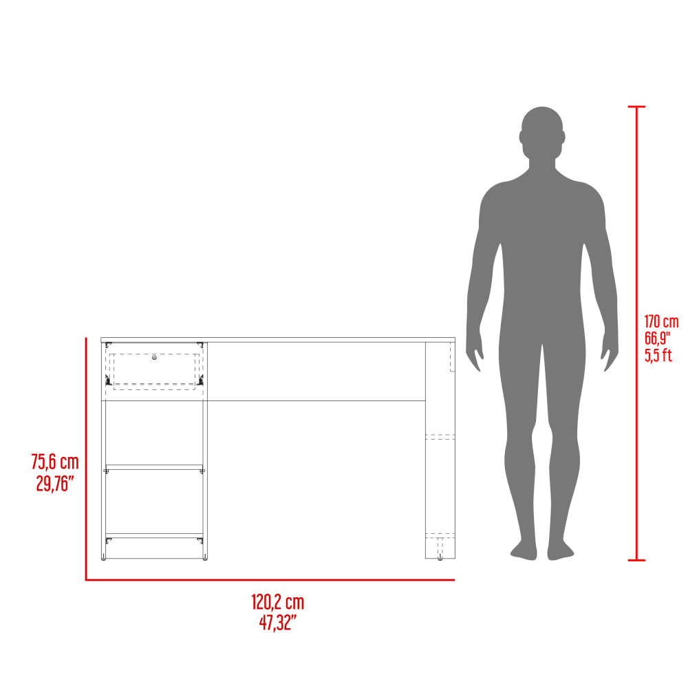 47" Modern Writing Desk with 1 Drawer + 4 Side Shelves | Generous Leg Clearance | Clean Minimalist Design | Sturdy Particle Board | Home Office, Living Room, Gaming Room | White/Black