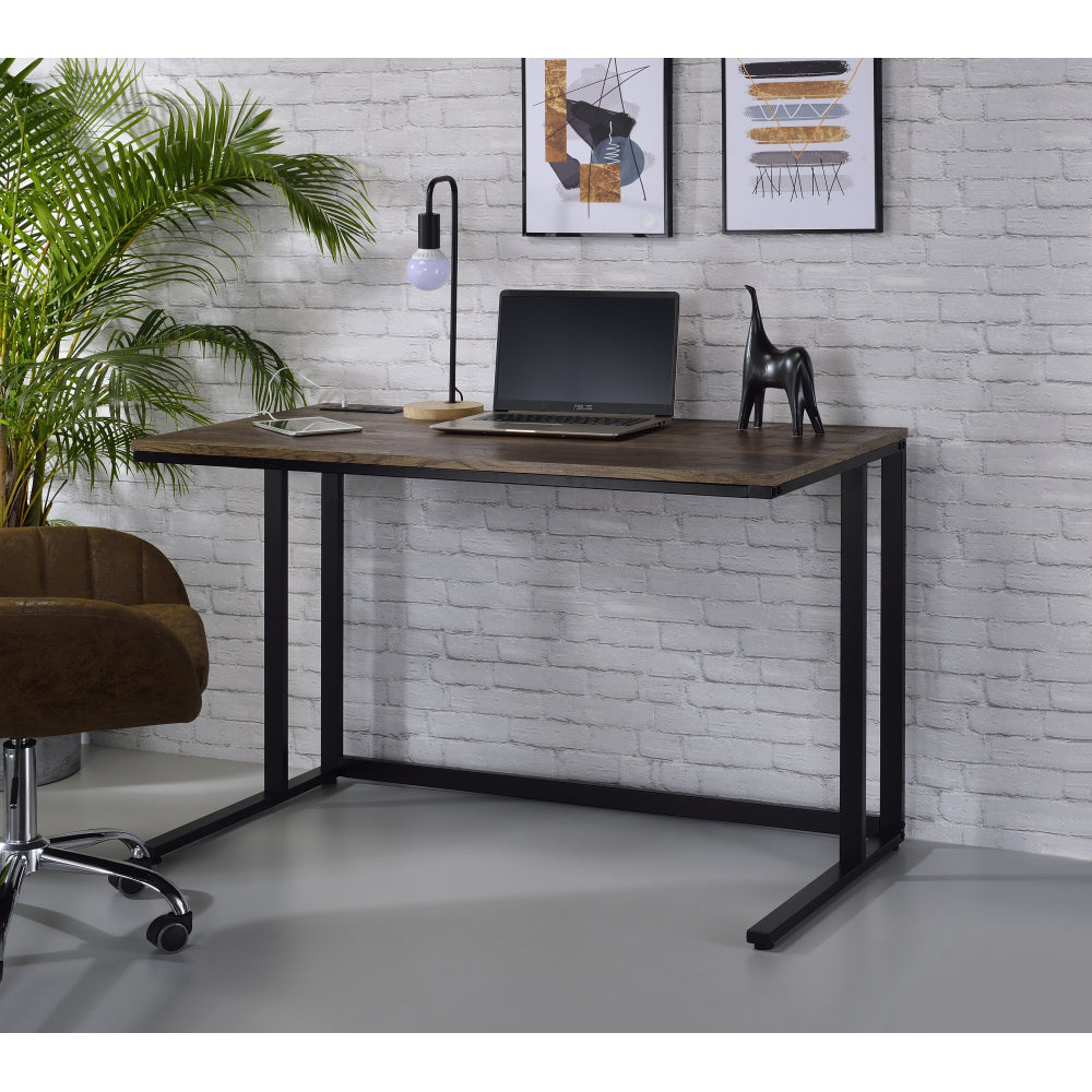 47" Modern Writing Desk with Built-In USB Port | Walnut MDF Top + Black Metal Sled Base | Open Legroom Design | KD Easy Assembly | Spacious Rectangular Work Surface | Home Office, Study, Laptop | Walnut/Black