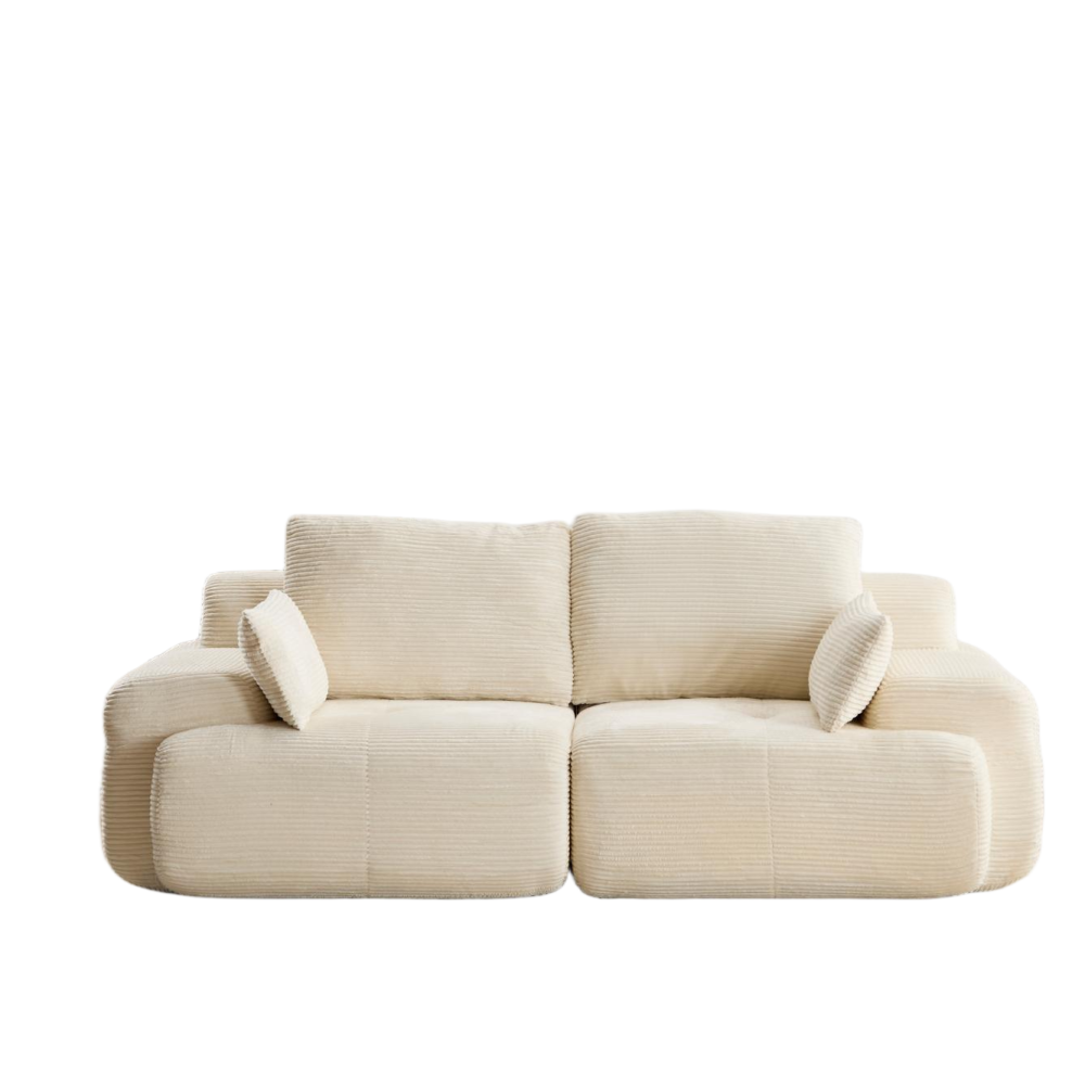 Modern Memory Foam Cloud Sofa | Extra Deep Corduroy Sectional Couch | Customizable Modular Combination | High-Resilience Foam + Bolster Pillows | No Assembly Required | Living Room, Apartment, Bedroom | White/Black — 2 Seat & 3 Seat