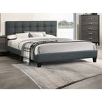 Queen Size Upholstered Platform Bed | Square Tufted Linen-Like Polyfiber Headboard | Particle Board & Rubberwood Frame | Footboard Included | No Box Spring Needed | Charcoal / Gray