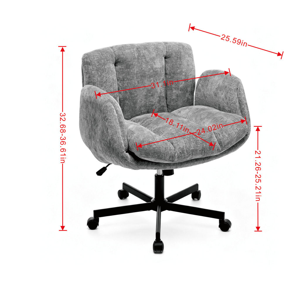 Modern Chenille Swivel Office Chair | Height Adjustable Task Chair | Double-Layer Cushioned Seat & Back | Convertible Multi-Position Flip-Up Armrests | Heavy-Duty 5-Star Base | Home Office, Study, Vanity, Living Room | Beige/Pink