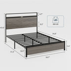 Full Size Wood & Metal Platform Bed | Storage Headboard with LED Touch Light & USB + Type-C Charging | Large Under-Bed Storage | Rust-Proof Steel | No Box Spring Needed | Antique Gray