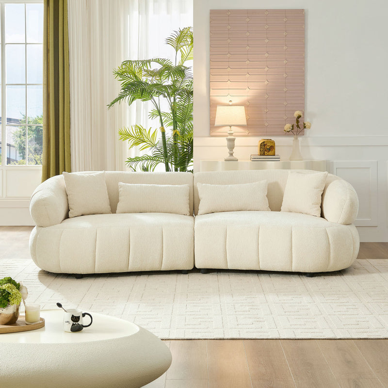 102.36 inch Cloud-Like Sofa,Modern Sectional Curved Sofa,Textured Fabric Couch,Upholstered  4-Seat Comfy Sofa for Living Room,Beige