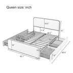 Queen/King Size Upholstered Platform Bed with 4 Storage Drawers | Curved Headboard & Footboard | 800 lbs Heavy Duty Metal Frame | 13 Steel Slats | No Box Spring | Beige