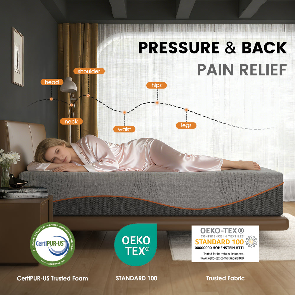 Twin/Full/Queen/King — 12" Memory Foam Mattress | Green Tea & Charcoal Infused | Pressure-Relieving | Breathable Cooling Layers | Fiberglass Free | CertiPUR-US & OEKO-TEX Certified | Bedroom | Black