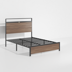 Full Size Wood & Metal Platform Bed | Storage Headboard with LED Touch Light & USB + Type-C Charging | Large Under-Bed Storage | Rust-Proof Steel | No Box Spring Needed | Antique Gray