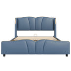 Queen Size PU Leather Wingback Platform Bed | Wave-Shaped Headboard & Footboard | 46.5" Tall Headboard | High-Resilience Sponge Fill | 800 lbs Wood Slats | No Box Spring Needed | Dark Green / Black / Antique Blue