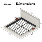 Queen/King Size Cloud Upholstered Platform Bed | Adjustable Sliding Side Shelves | Sherpa Chenille Fabric | CertiPUR-US & OEKO-TEX Certified Foam | Anti-Collision Low Profile | No Box Spring Needed | Off White