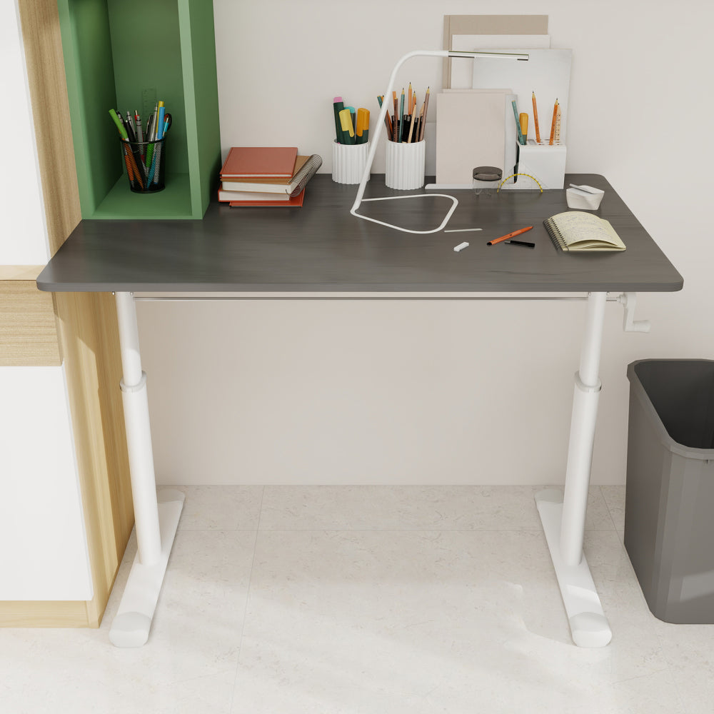 Height-Adjustable Standing Desk — 39" Manual Crank Sit-Stand Desk for Kids & Adults | Ergonomic Home Office Study Table | Sturdy Dual-Column Frame | No Electricity Needed | Compact Minimalist Design | White