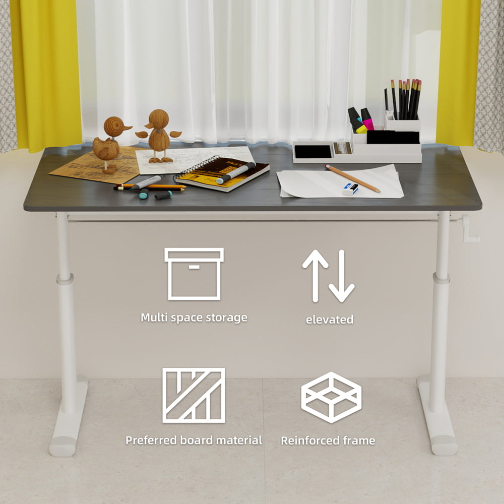 Height-Adjustable Standing Desk — 39" Manual Crank Sit-Stand Desk for Kids & Adults | Ergonomic Home Office Study Table | Sturdy Dual-Column Frame | No Electricity Needed | Compact Minimalist Design | White
