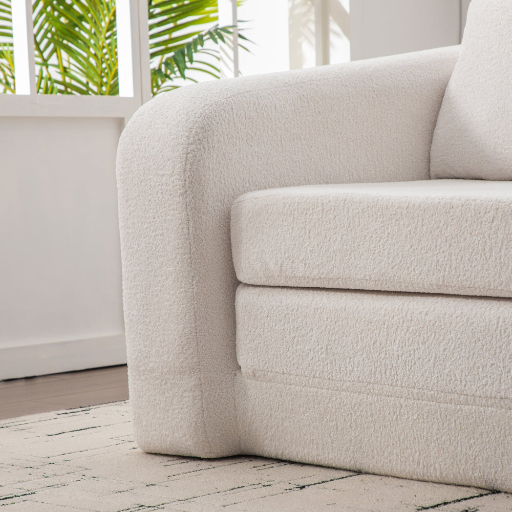 71" 2-in-1 Pull Out Foldable Loveseat Sofa Bed | Chenille Boneless Cloud Floor Mattress | Round-Edge Armrests + 2 Matching Pillows | High-Density Foam | Waterproof Anti-Slip Base | No Assembly Required | Living Room, Bedroom, Dorm | Ivory/Gray/Orange