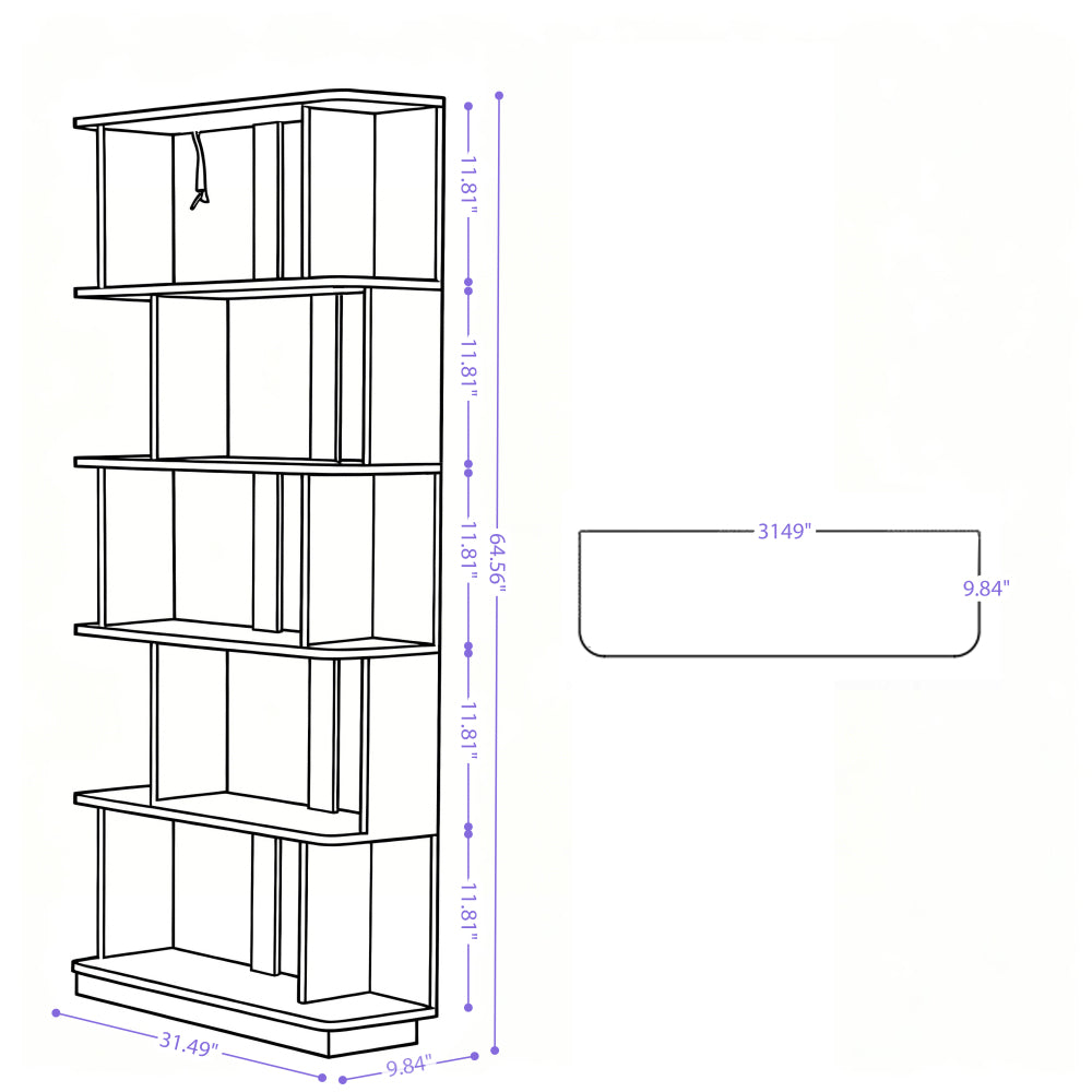 31.5" L x 64.56" H Free combination bookshelf