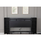 Full/Twin Size Floating Platform Bed | Bookcase Storage Headboard with LED Lights | 2 Outlets 1 USB 1 Type-C Charging | 4-Tier Side Shelves | 1000 lbs Heavy Duty Metal | No Box Spring | Black