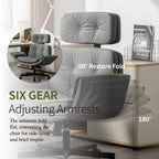 Criss Cross Wide-Seat Lounge Office Chair | 6-Gear Adjustable Armrests | Removable Headrest | Gentle Rocking + 360° Swivel | Pet-Friendly PU/Boucle Upholstery | Cross-Legged Sitting | Home Office, Gaming, Makeup, Conference | Gray/Ivory/Brown