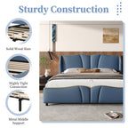 Queen Size PU Leather Wingback Platform Bed | Wave-Shaped Headboard & Footboard | 46.5" Tall Headboard | High-Resilience Sponge Fill | 800 lbs Wood Slats | No Box Spring Needed | Dark Green / Black / Antique Blue