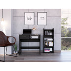 Vizcaya Home Office Set — Computer Desk with Single Drawer, Keyboard Tray & 5-Shelf Bookcase | Modern Black Finish | Compact Laptop Workstation | Open Storage | Particle Board | Bedroom, Home Office & Study Room | Black