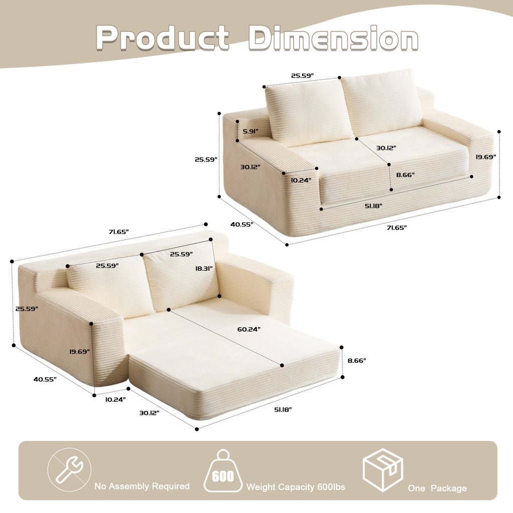 Cloudform Corduroy Giant Bean Bag Loveseat