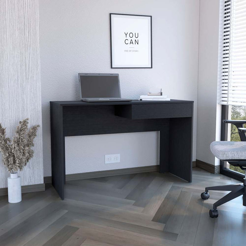 43.3" Modern Writing Computer Desk with Handleless Drawer | Spacious Particle Board Top | Compact Sleek Design | Home Office, Bedroom, Study Room | Black