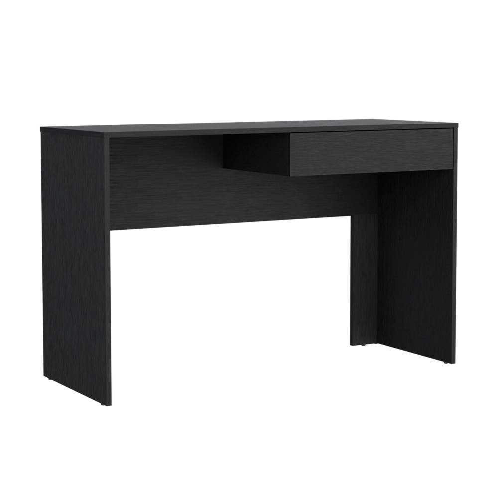 43.3" Modern Writing Computer Desk with Handleless Drawer | Spacious Particle Board Top | Compact Sleek Design | Home Office, Bedroom, Study Room | Black