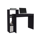 Britt 43" Wide Four Shelves Writing Desk — Natural Oak Computer Desk | Minimalist Home Office Desk with 4 Storage Shelves | Compact Rectangular Workstation | Particle Board | Living Room, Study, Gamer Desk & Small Spaces | Oak