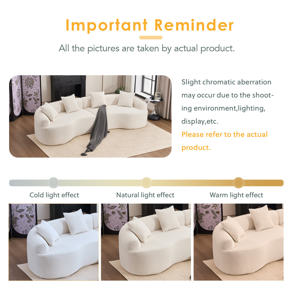 110" Curved Boneless Sectional Sofa 4-Seat | Chenille Upholstery | High-Density Foam & Spring | Flared Arms Pillow Back | No Assembly Required | Child & Pet Friendly | White/Gray/Beige/Green/Orange/Navy/Caramel/Black