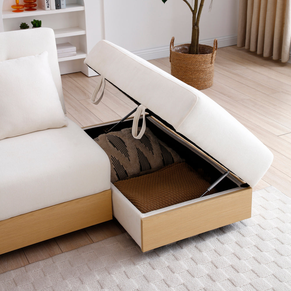 3-Seat Convertible Sleeper Sofa Couch | Double Folding Sofa Bed | Storage Ottoman + 2 Drawers | Drop-Down Coffee Table + 2 Cup Holders | Reversible Armrest | Cotton Linen + High-Density Foam | Living Room, Apartment, Office | Beige