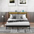 Full Size Metal Platform Bed | Wooden Headboard with USB Charging Station & LED Lights | Under-Bed Storage | 600 lbs Heavy Duty | No Box Spring Needed | Easy Assembly | Black