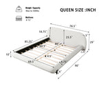 Queen/King Size Boucle Upholstered Platform Bed | Thick Curved Headboard | Solid Wood Center Legs & Dual Steel Outer Legs | 500 lbs | Embedded Structure | No Box Spring Needed | White