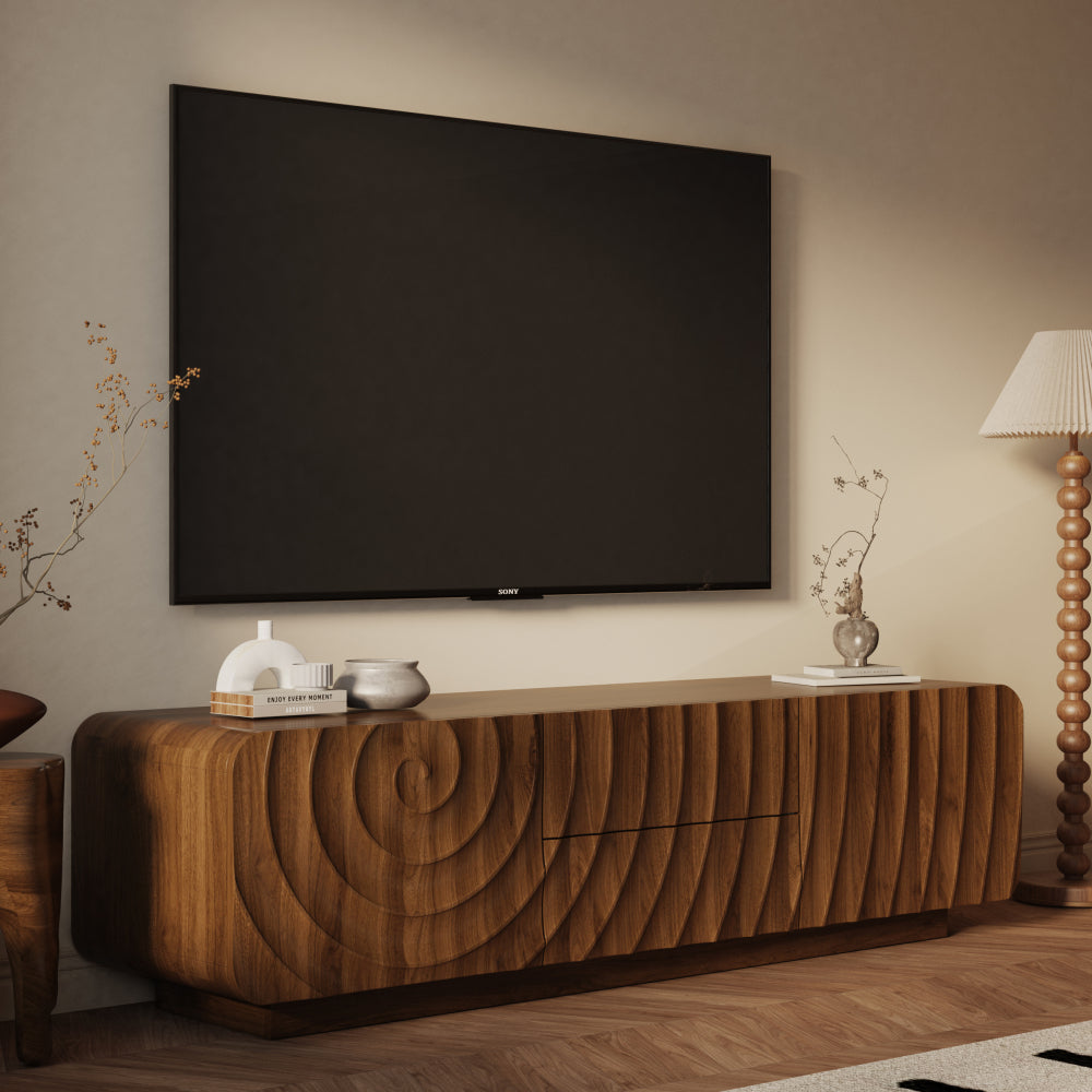 58''Tv Console With Mid Century Unique Spiral