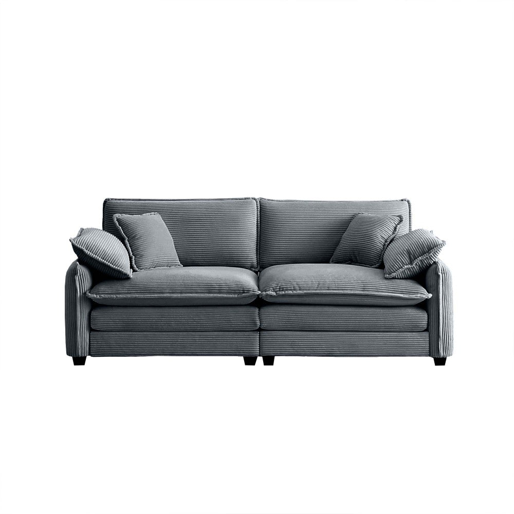 Large Deep-Seat 2-Seat Corduroy Sofa | Fashion-Retro Blend Design | Double-Layer Memory Foam Cushions | Removable Armrests + 4 Throw Pillows | Cloud-Like Comfort | Living Room, Bedroom, Flat | Beige/Tan/Green/Gray