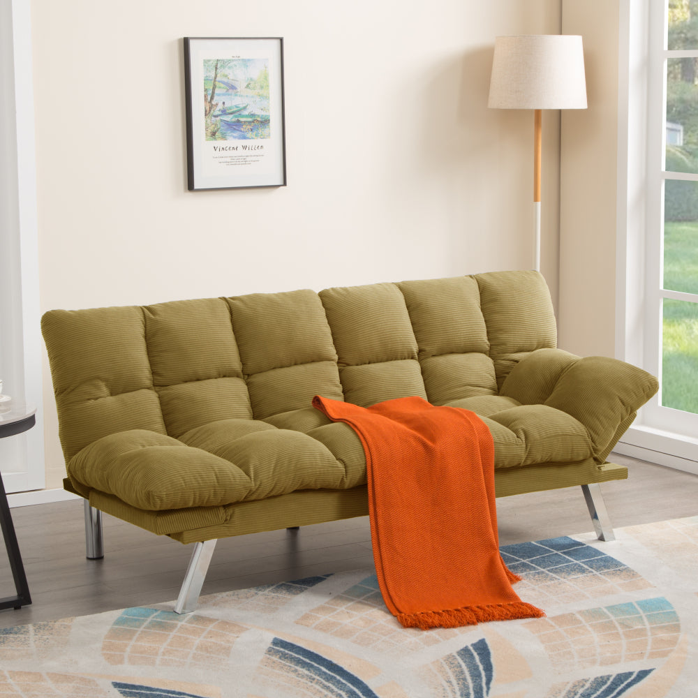 67" Multifunctional 2-Seat Sofa Bed | Foldable Corduroy Couch | 3-Position Adjustable Backrest + Armrest | High-Density Foam | Sturdy Wood + Metal Frame | 3-Second Switch | Living Room, Apartment, Studio | Light Gray/Black/Dark Gray/Green/Yellow