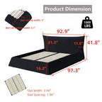 Queen/King Size Velvet Upholstered Platform Bed | Oversized Trapezoid Headboard | 1000 lbs | Pine Wood & Iron Frame | 24 Slats | No Box Spring | White/Black