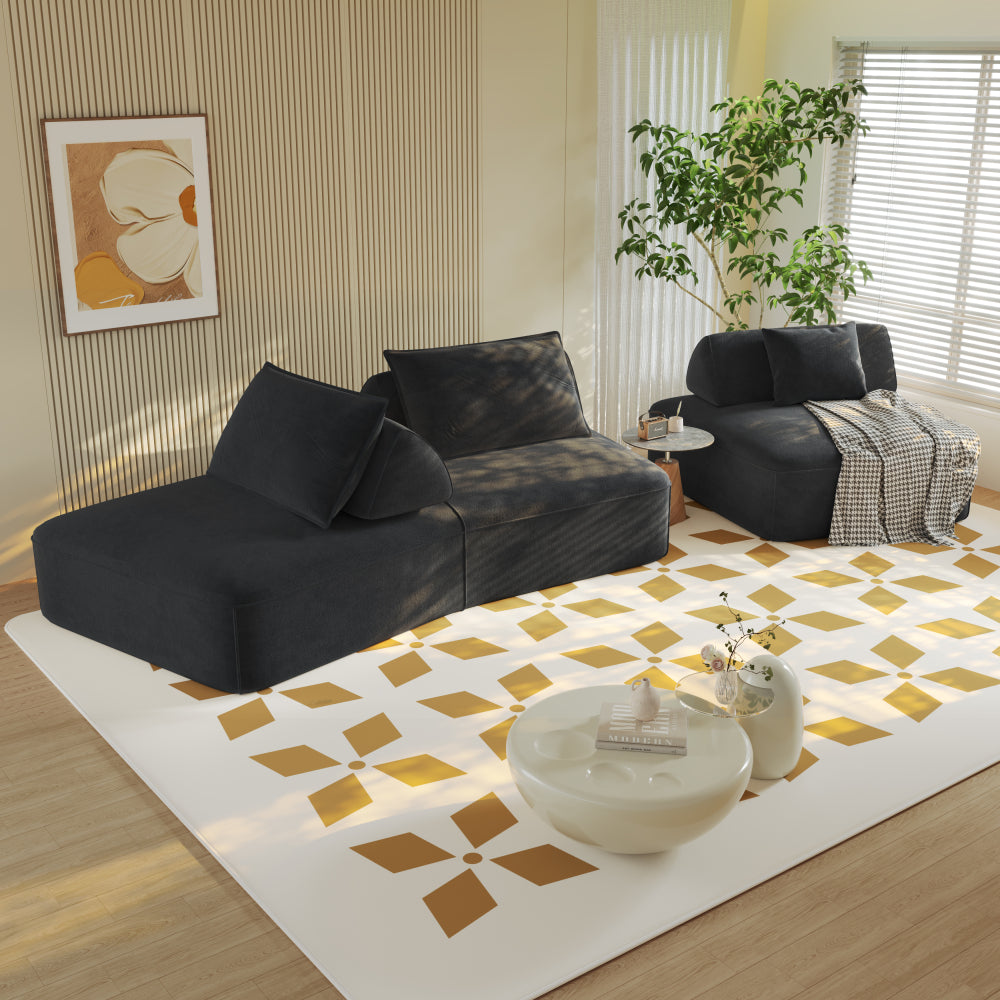 139" Oversized Modular Sectional Sofa | 4-Seat DIY Fluffy Chenille Deep-Seat Couch & Sofa Bed | Removable Backrests & Pillows | High-Density Rebound Foam | Anti-Slip Base | No Assembly | Living Room, Office | Dark Gray/Beige